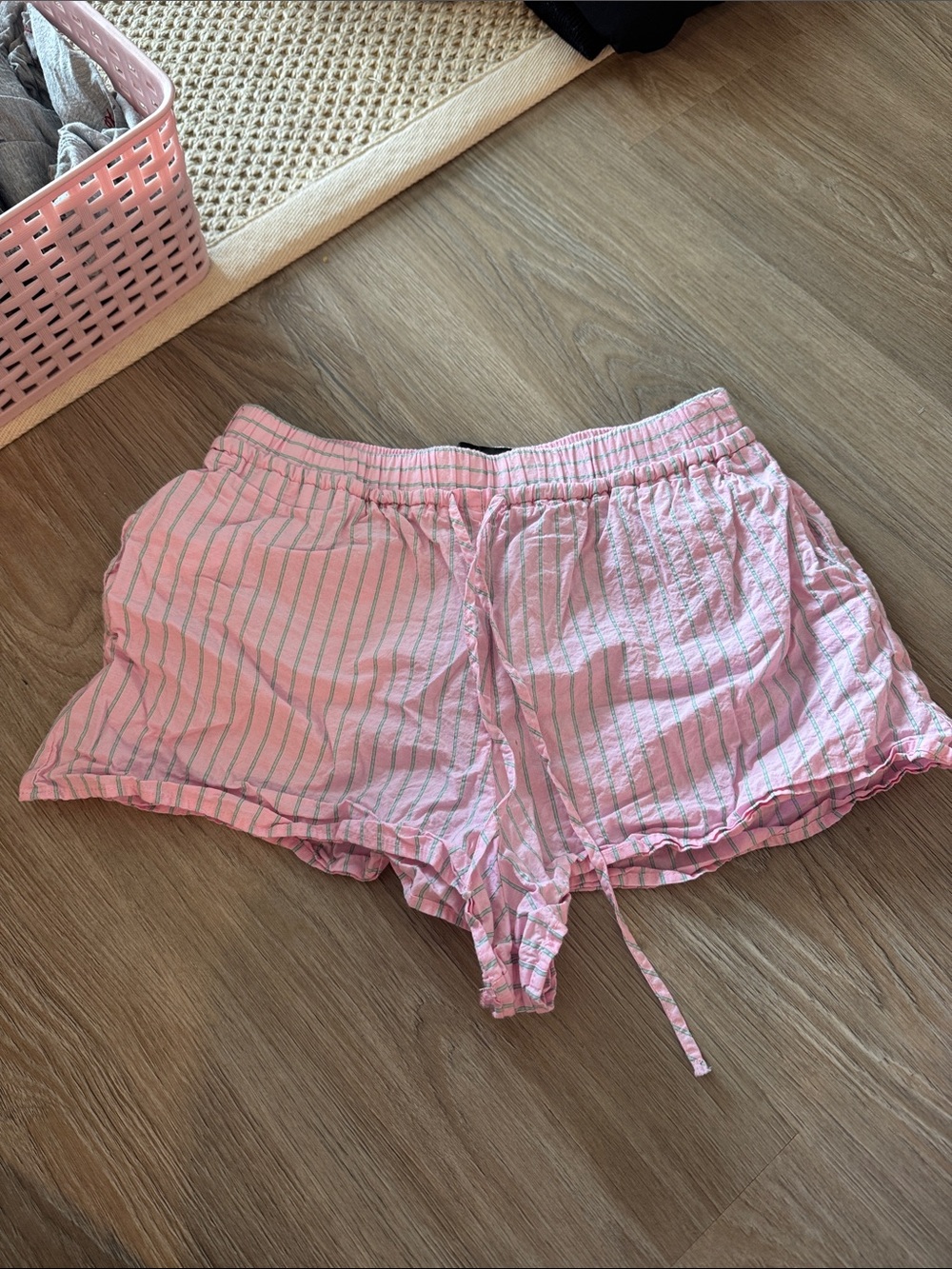 Zara Pink Striped Cotton Lounge Shorts